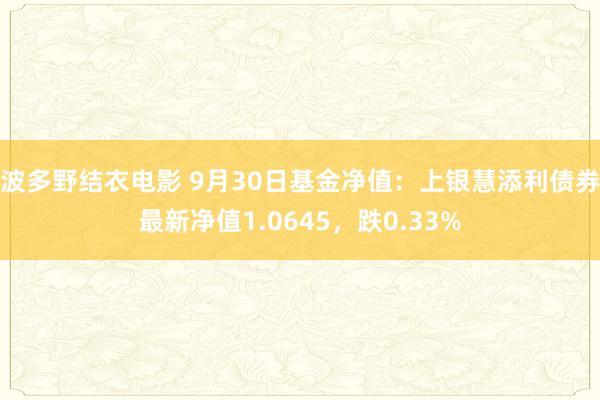 波多野结衣电影 9月30日基金净值：上银慧添利债券最新净值1.0645，跌0.33%