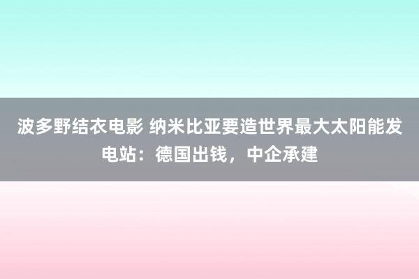 波多野结衣电影 纳米比亚要造世界最大太阳能发电站：德国出钱，中企承建