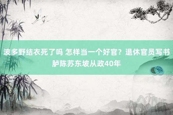 波多野结衣死了吗 怎样当一个好官？退休官员写书胪陈苏东坡从政40年