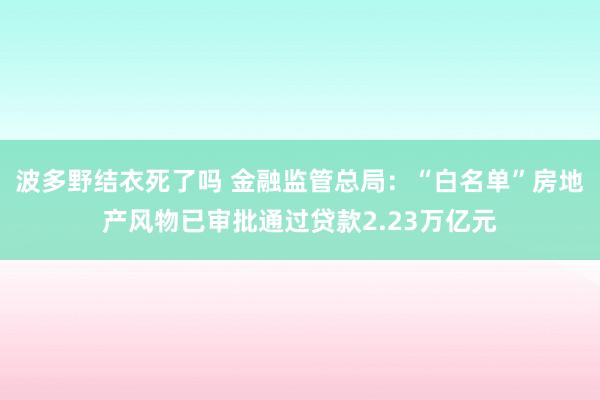 波多野结衣死了吗 金融监管总局：“白名单”房地产风物已审批通过贷款2.23万亿元