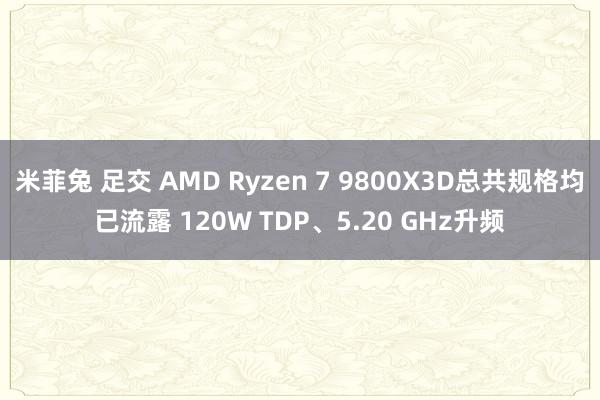 米菲兔 足交 AMD Ryzen 7 9800X3D总共规格均已流露 120W TDP、5.20 GHz升频