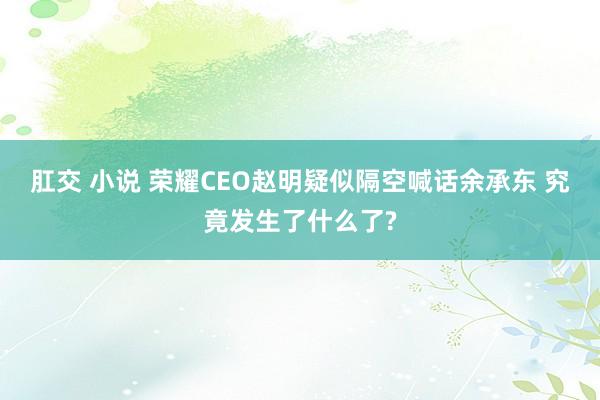 肛交 小说 荣耀CEO赵明疑似隔空喊话余承东 究竟发生了什么了?