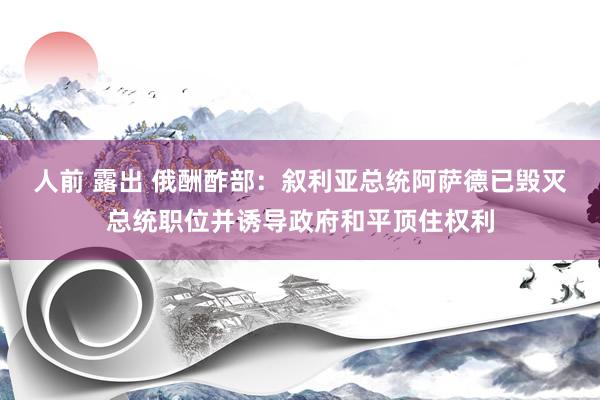 人前 露出 俄酬酢部：叙利亚总统阿萨德已毁灭总统职位并诱导政府和平顶住权利