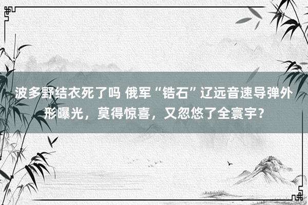 波多野结衣死了吗 俄军“锆石”辽远音速导弹外形曝光，莫得惊喜，又忽悠了全寰宇？