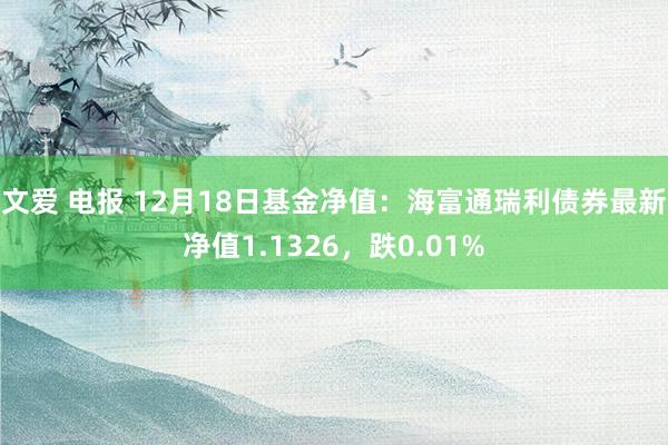 文爱 电报 12月18日基金净值：海富通瑞利债券最新净值1.1326，跌0.01%