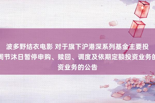 波多野结衣电影 对于旗下沪港深系列基金主要投资阛阓节沐日暂停申购、赎回、调度及依期定额投资业务的公告