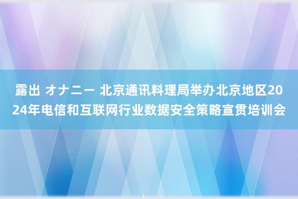 露出 オナニー 北京通讯料理局举办北京地区2024年电信和互联网行业数据安全策略宣贯培训会