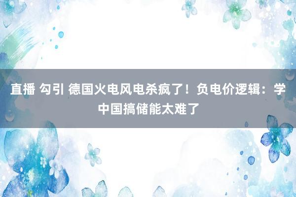 直播 勾引 德国火电风电杀疯了！负电价逻辑：学中国搞储能太难了